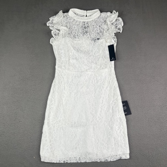 Lulus Dress Womens Small White Lace Mock Neck Ruffle Sleeve Cocktail LD1109 - Picture 1 of 16